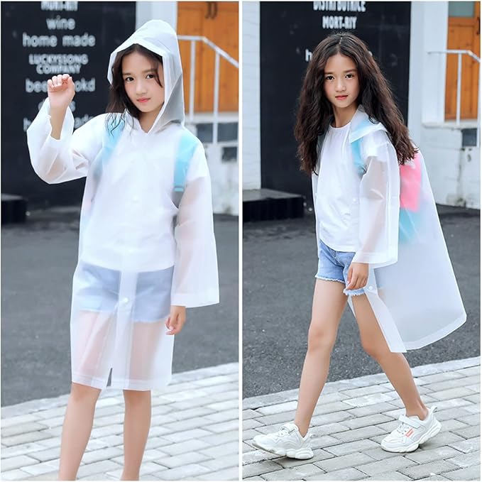 Kids Rain Poncho, Reusable EVA Children Raincoat for 6-13 Girls Boys, Waterproof Rain Jackets Rainwear with Hood