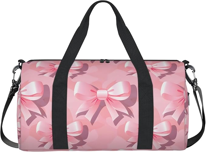 Bow Print Overnight Travel Bag Unisex Pink Carry-On Size Tote Bag Suitable for Travel Duffle Gym Sports
