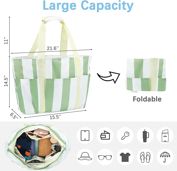Fammart Waterproof Beach Bag for Women with Wet Pocket, Beach Tote Compatible with Stanley Cup for Pool Travel Cruise
