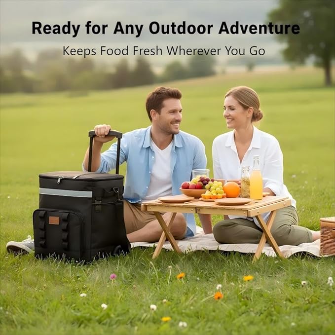 Insulated Rolling Cooler with Wheels - Soft Leak Proof Ice Chest for Camping, Travel and Lunch - Portable Wheeled Advanced Insulation