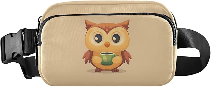 Cute Owl Drinking Coffee Fanny Pack for Women Men Water Resistant Fashion Waist Packs with Adjustable Strap Belt Bag for Travel Workout Jogging Hiking 21219858