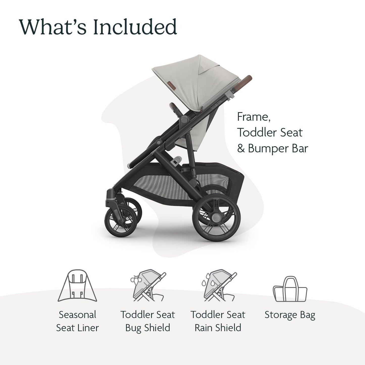 UPPAbaby Vista V3 Stroller - Full-Size Single-To-Double Stroller System - Toddler Seat, Bug Shield, Rain Shield, and Storage Bag Included - Savannah (Pearl Gray Jacquard/Carbon Frame/Chestnut Leather)
