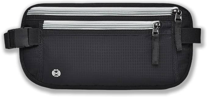 Passport Wallet RFID Blocking Slim Anti Theft Holder Travel Unisex Adjustable Waist Money Belt with Secure Zipper(gray zipper)