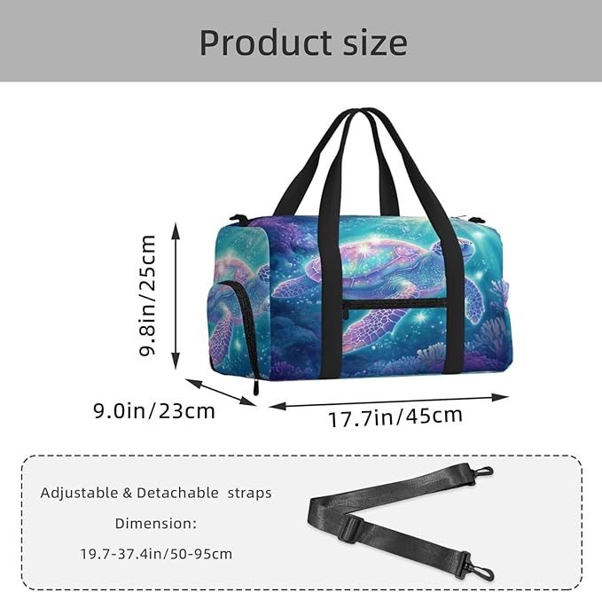 Sports Gym Bag Ocean Fantasy Pastel Sea Turtle Travel Duffel Bag With Shoe Compartment Shoulder Strap, Lightweight Water-Resistant Weekend Overnight Totes For Women Men
