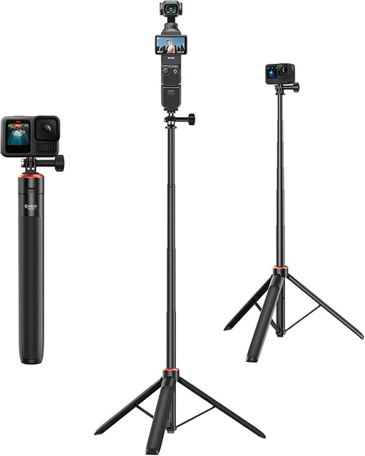 53.5" Action Camera Selfie Stick Tripod for DJI Osmo Pocket 3, GoPro Hero 13/12/11/10/Max2, DJI Action 5 Pro/4, 2-in-1 Extendable Travel Vlog Handle Stand/Accessory for Vlog Video Recording