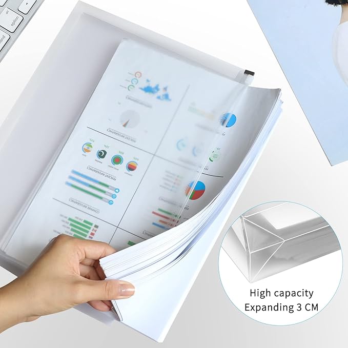 FYY 5PCS Plastic Envelopes, A4 Letter Size Poly Zip Envelopes File Folders, Translucent Expanding Document Wallet Pouch with Zipper for School and Office Supplies, 12.8 x 9.4 Inches, Assorted Color