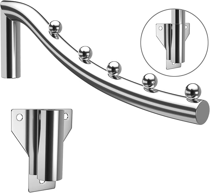 Folding Wall Mounted Clothes Hanger Rack, Stainless Steel Garment Hooks with Swing Arm Holder, Space Saver Clothing Hanging System Closet Storage Organizer with Screws for Bedroom Laundry Room, 1 Pack