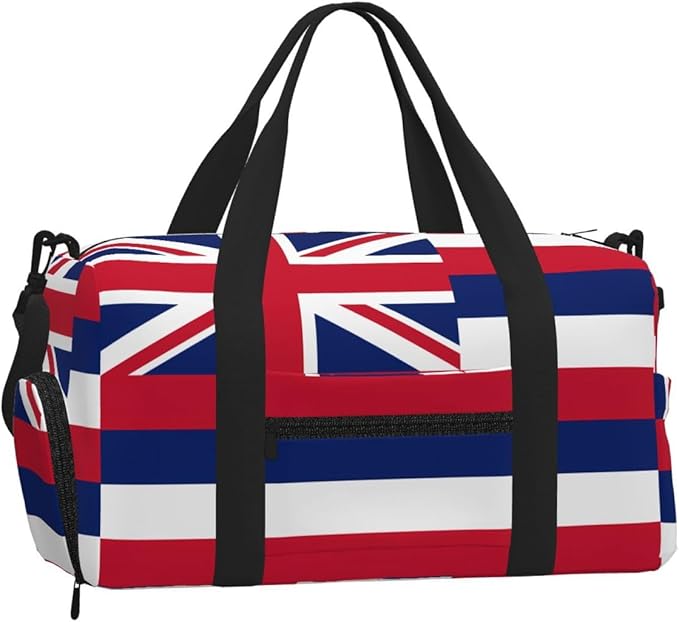 Hawaii Flag Print Gym Bag with Shoe Compartment for Women Men, 17.7in Sports Duffle Weekender Tote, Overnight Travel Duffel Bag Carry On