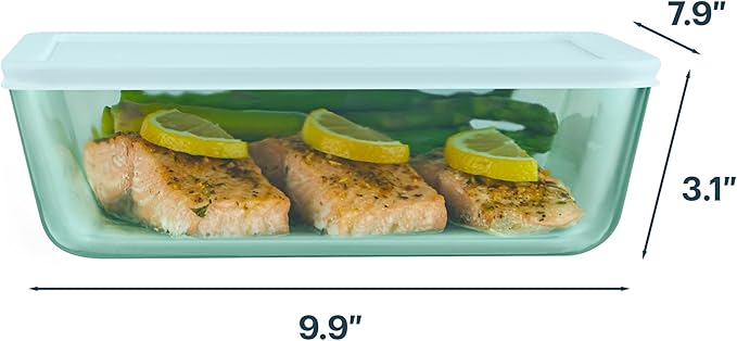 Pyrex Colors Tinted (11 Cup) Tinted Glass Large Rectangular Food Storage Container, Snug Fit Non-Toxic Plastic BPA-Free Lids, Freezer Dishwasher Microwave Safe, Aqua