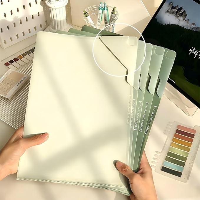 Green 5-Pack L-Shaped File Folder for Documents, Waterproof A4 Document Holders with Anti-Fall Flap, Plastic File Organizer,A4 Envelopes Filing Folder
