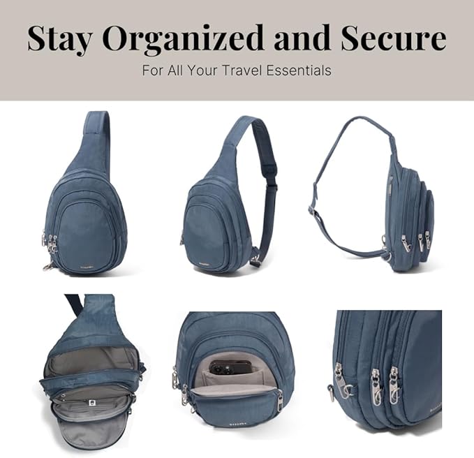 Baggallini Securtex® Anti-Theft Triple Zip Sling 8.6"x15.2" Travel Crossbody Backpack with RFID Wallet Locking Zipper