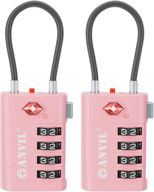 ANVIL 4 Digit Luggage Locks, TSA Locks for Luggage, Advanced TSA008 core, Alert Indicator for Your Travel Lock, Suitcase Lock. (2, Pink)
