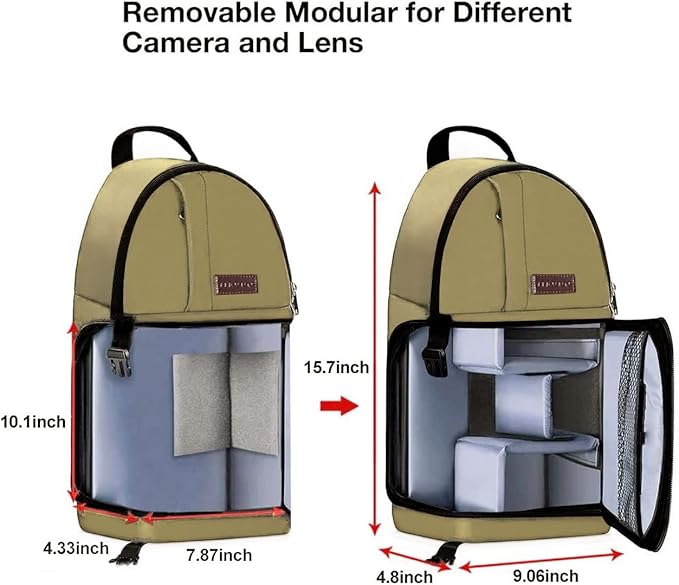 MOSISO Camera Sling Bag, DSLR/SLR/Mirrorless Camera Case Shockproof Photography Camera Backpack with Tripod Holder & Removable Modular Inserts Compatible with Canon/Nikon/Sony/Fuji, Khaki