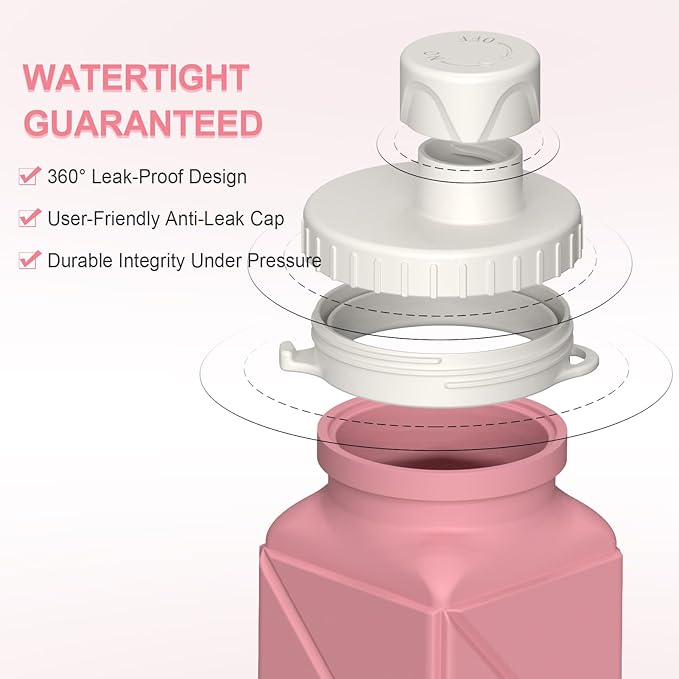 Collapsible Water Bottles 20.6oz 2 Pack, Silicone Foldable Portable Travel Water Bottle, BPA-free, Reusable Leakproof for Traveling Camping Hiking Cycling Sports Outdoor (Blue+Pink)
