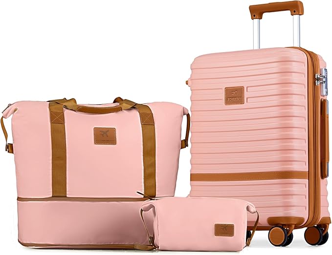 Joyway Carry On Luggage 20 Inch Expandable Suitcase with Spinner Wheel, 3 Piece Hard Shell Luggage Set with TSA Lock(Pink)