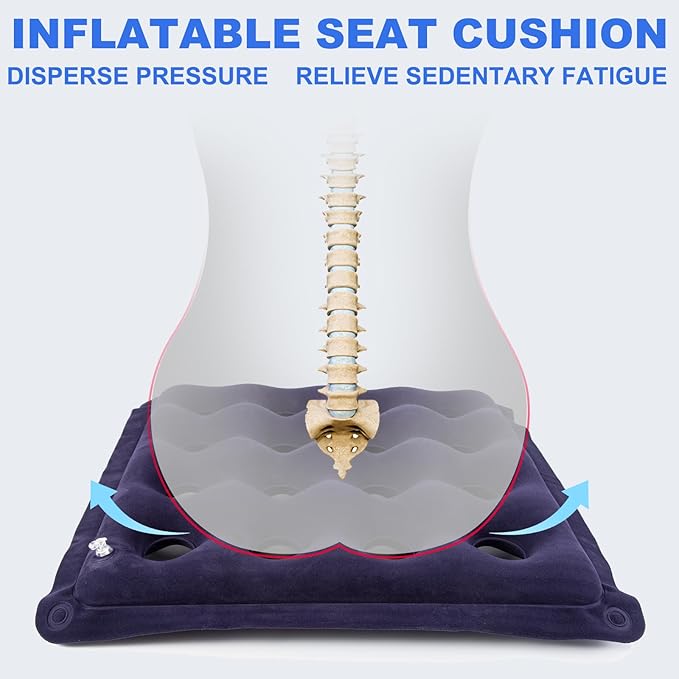 2-Pack Waffle Inflatable Seat Cushions with Pump, 18 Inch Beige 16-Hole Air Cushion for Pressure Relief, Wheelchair, Office Chair, Car Seat & Travel (Purple&Beige)