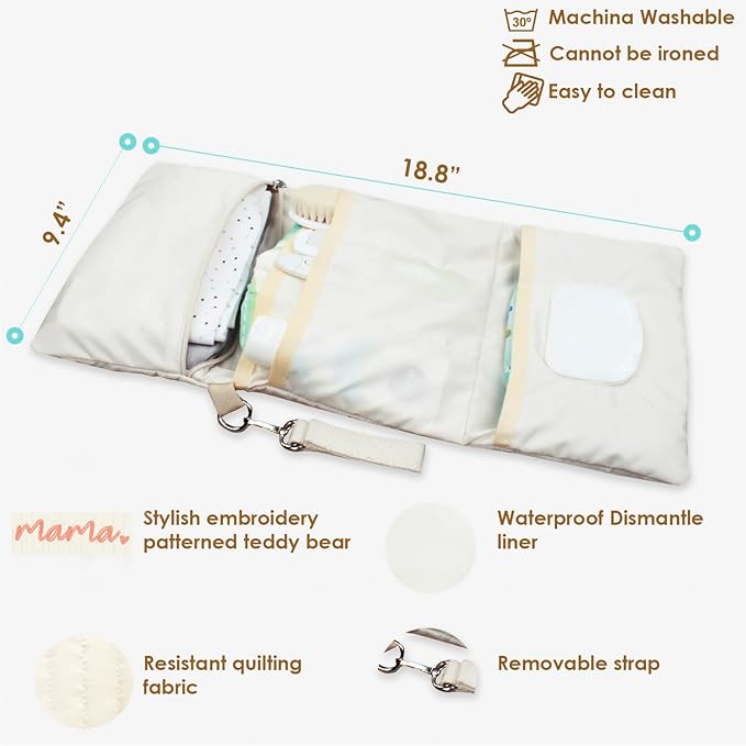 Baby Bag Organizer, Portable Baby Stroller Mini Diaper Bag Handbag Travel Set with, Quilted with Stroller Straps (Mama)