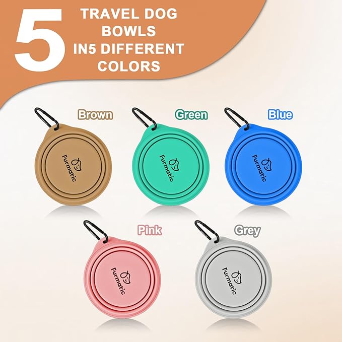 Portable Collapsible Dog Bowl, Food Grade Silicone, Large Capacity, Easy to Wash - Ideal for Outdoor Camping and Hiking, Suitable for Dogs, Cats, and Pets (Brown)