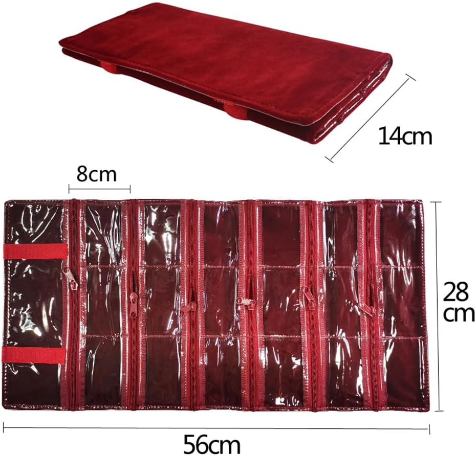 Travel Jewelry Roll Bag Portable Organizer Pouch With Grids&PVC Cover Storage Bags for Necklace, Bracelet, Bracelet,Ring, Badge, Pendant
