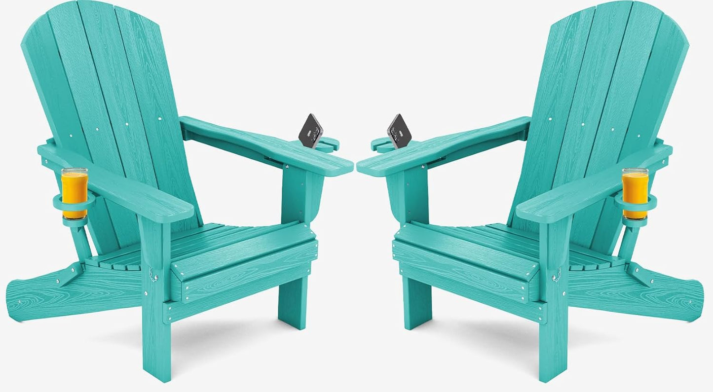 SERWALL Adirondack Chair with Cup Holders - Composite Adirondack Chairs Set of 2 HDPE Outdoor Chairs All Weather Use- Aruba