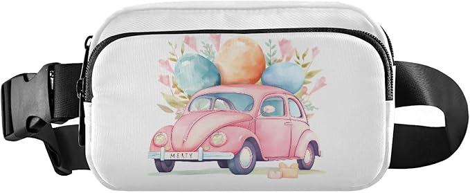 Easter Pink Car Easter Eggs Fanny Pack for Women Men Water Resistant Fashion Waist Packs with Adjustable Strap Belt Bag for Travel Workout Jogging Hiking 21217920