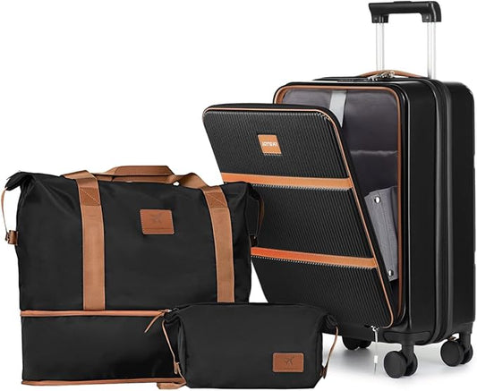 Joyway Carry on Luggage Airline Approved with Front Pocket, Hard Shell 20 Inch Travel Luggages with Cup Holder, Carry-on Suitcase with Spinner Wheels for Men and Women (Black, 3 Piece Set (20/bag))