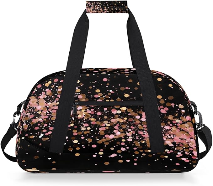 Travel Duffle Bag, Pink And Black Sequins Waterproof Weekender Overnight Bags for Women Men Lightweight Carry on Duffle Gym Bag for Travel, Sports, Fitness, Workout