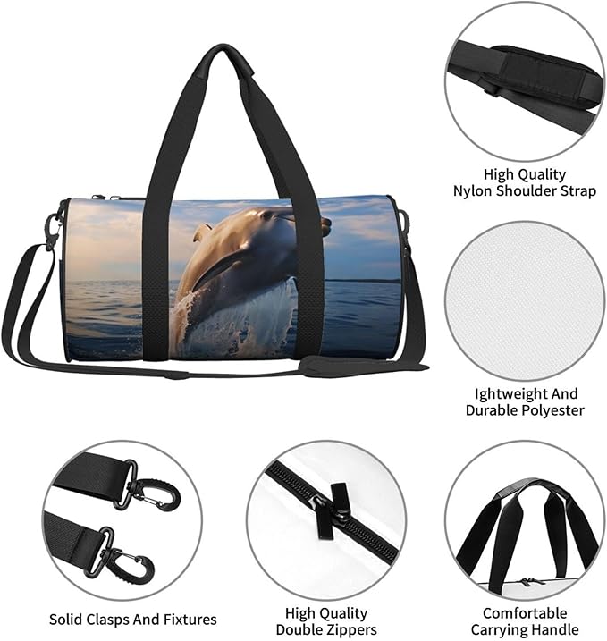Travel Duffel Bag Lightweight Carry On Weekender Overnight Bags Cute dolphin Sports Tote Gym Backpack with Adjustable Strap Hospital Bags Foldable Luggage Bag for Women Men