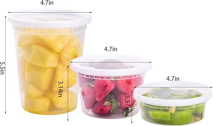 TashiBox 24 Sets Plastic Deli Food Containers With Lids, 8 oz 16oz 32oz, 8 sets each, Airtight Food Storage Containers, Freezer/Dishwasher/Microwave Safe, Soup Containers For Takeout Food Storage