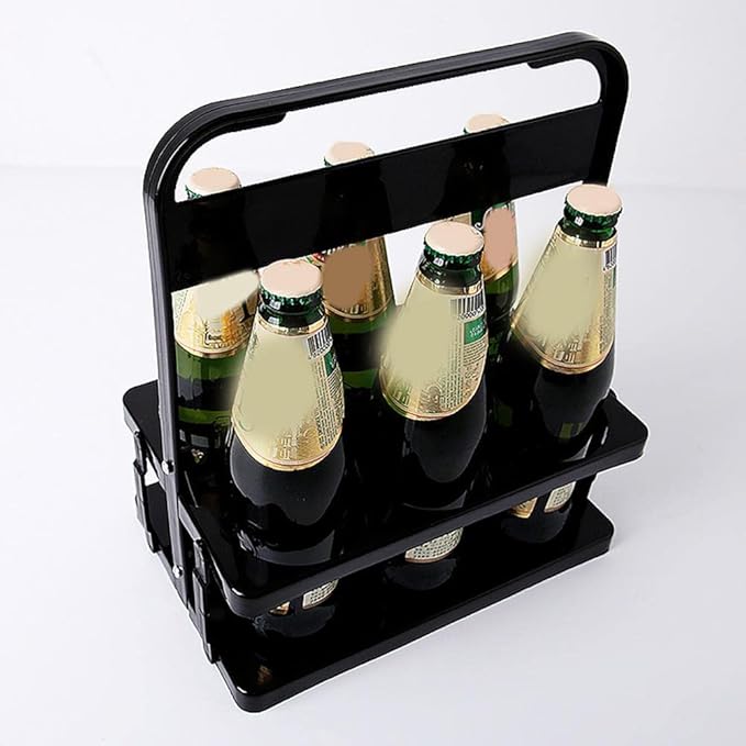 Portable Drink Carrier,Reusable Beer Bottle Coffee Cup Holder,Beer Bottle Drink Caddy for Delivery,6 Holes Cup Holders with Handle for Catering Restaurant Travel Car,Black