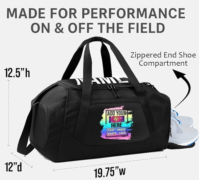 Personalized Duffel Bag with Custom Text or Logo – Large Sports & Travel Gym Bag – Customizable Team, Sport, Fitness, or Corporate Logo Bag (Black/Black)