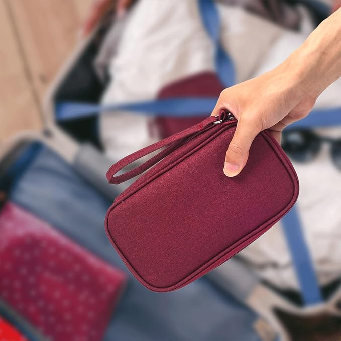 Electronic Cord Organizer Travel Case, Electronic Organizer Pouch Bag, Cable Organizer bag Pouch Electronic Accessories Case for Cable, Cord, Charger, Phone, Power Bank, Earphone (Wine Red)