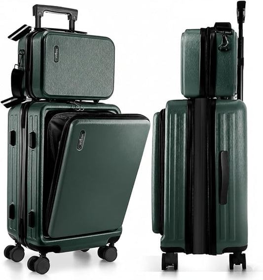 22 Inch Carry On Luggage 22x14x9 Airline Approved, Small Carry On Suitcase, Hard-shell Carry-on Luggage with Wheels, Durable Expandable Emerald Green Luggage Carry-On with Cosmetic Case