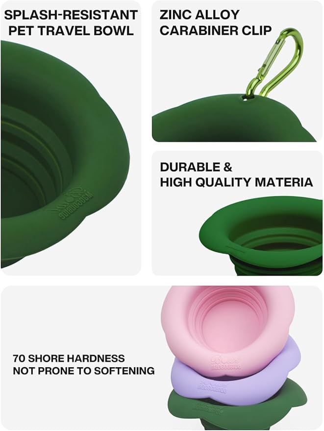 Silicone Collapsible Dog Bowls, No Splash Spill Proof Dog Travel Bowls Integrated Molding Portable Pet Bowl for Outdoor Camping Hiking (Green, S)