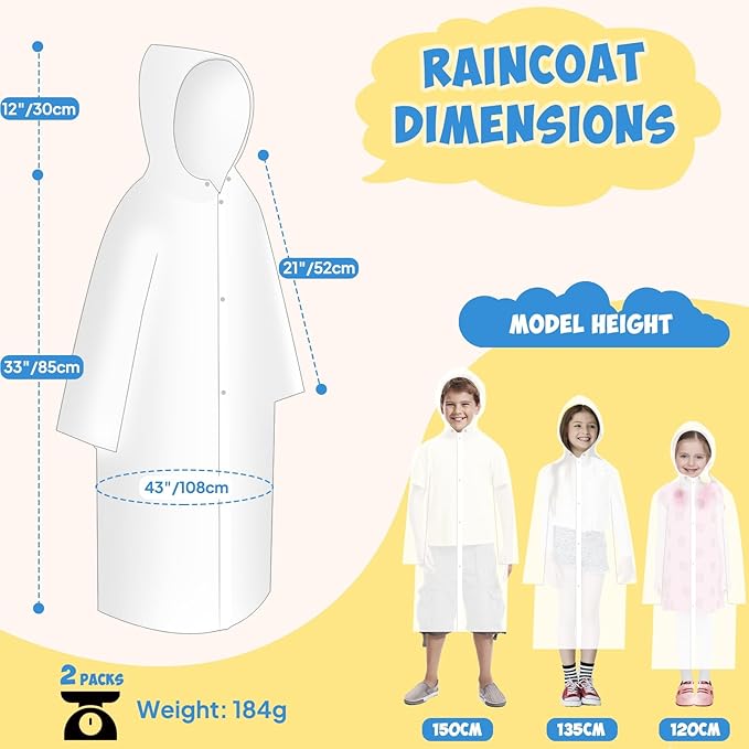 ANYOO Kids Rain Poncho with Hood Lightweight Emergency Raincoat Reusable Boys and Girls Rain Jacket for Disney Travel Outdoor