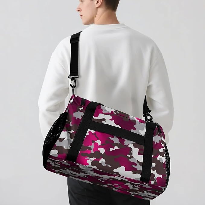 Pink Red Fuchsia Camouflage Camo Travel Bag, Customized Duffel Bags, Overnight Bag, Personalized Gift, Workouts Gym Casual Bag, Perform Backpacks