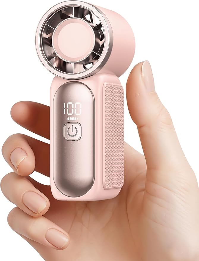Gaiatop Portable Handheld Mini Fan, 6 Speeds 16900 RPM High Velocity Personal Fan with LED Display, USB Rechargeable, Mini Fan with Lanyard for Makeup, Travel, Outdoor Fan for Women Girl Gift, Pink