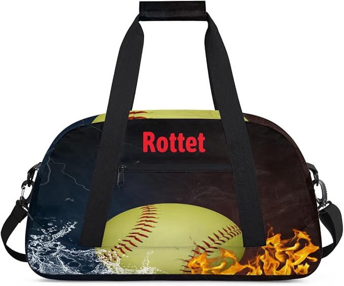 Personalized Sports Duffel Bags, Custom Kids Football Duffle Bag for Boys with Your Name, Lightweight Overnight Weekender Bag for School Gymnastics Travel,Yellow Soccer Ball