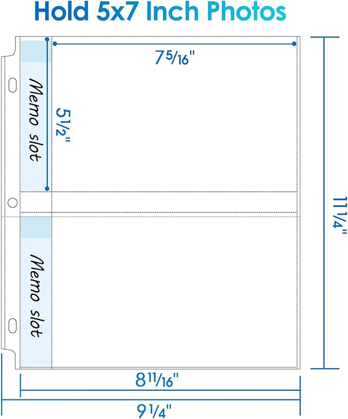 MaxGear 30 Pack 5x7 Photo Sleeves for 3 Ring Binder (120 Pictures), Heavy-Duty Archival Page Protectors, 2-Pocket Clear Photo Album Refill Pages, Plastic Seed Binder Pages 8.5x11, Acid-Free