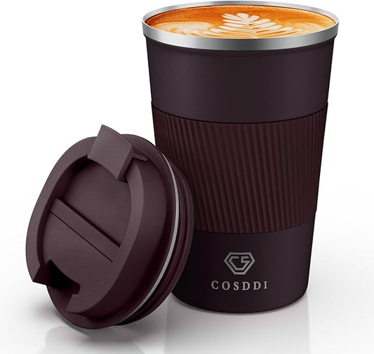 CS COSDDI 12 oz Stainless Steel Vacuum Insulated Tumbler - Coffee Travel Mug Spill Proof with Lid - coffee Cup for Keep Hot/Ice Coffee,Tea and Beer (3rd Brown)