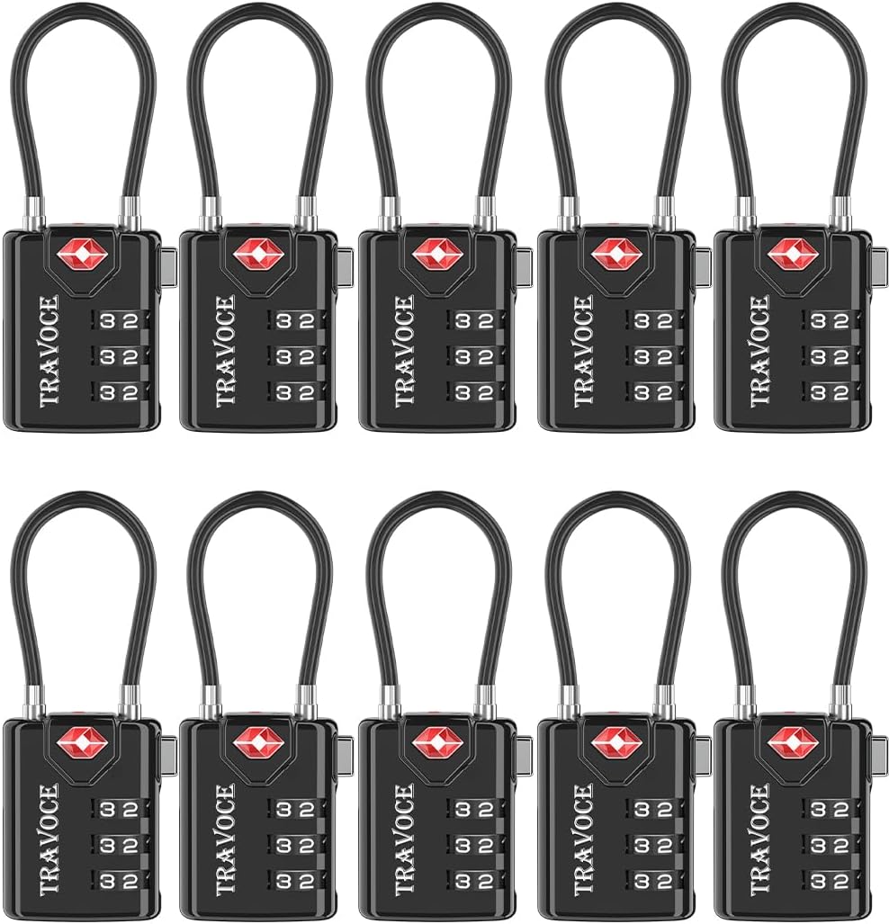 TSA Approved Luggage Locks, Travel Locks Which Also Work Great as Gym Locks, Toolbox Lock, Backpack and More, Black 10 Pack