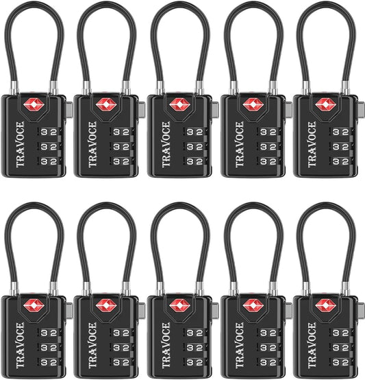 TSA Approved Luggage Locks, Travel Locks Which Also Work Great as Gym Locks, Toolbox Lock, Backpack and More, Black 10 Pack