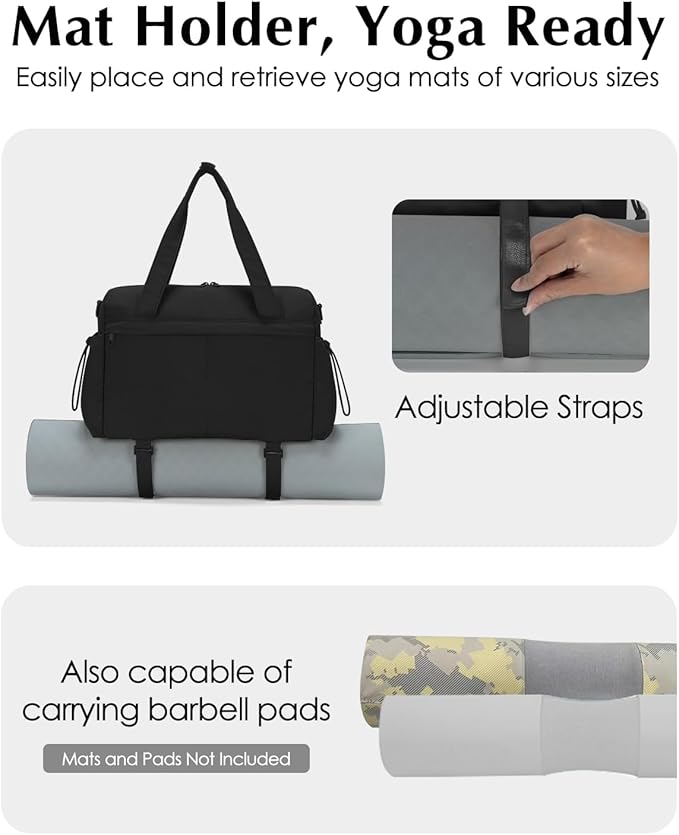 Small Gym Bag, Mini Gym Bag for Women with Yoga Mat Holder and Wet Compartment, Cute Mini Puffer Duffle Bag with Water Bottle Pocket for Workout Yoga Dance, Puffer Black