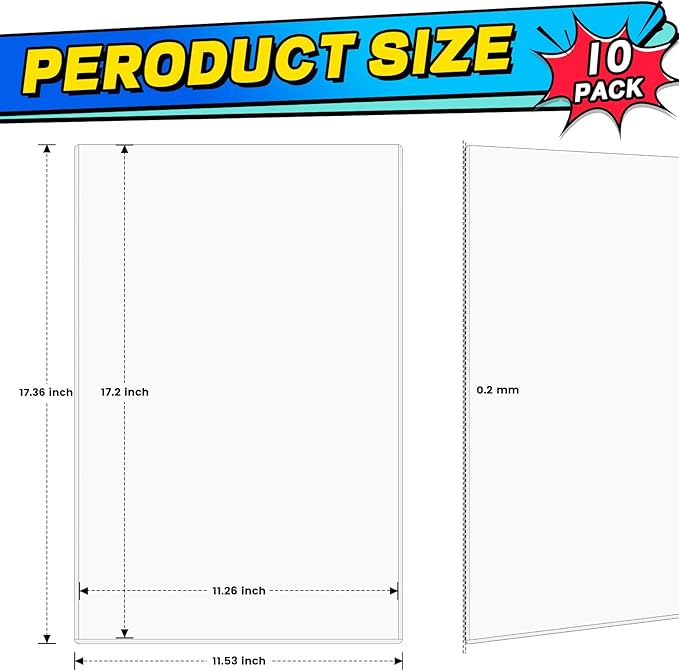 10ct 11”x17” Inch Art-Print Top Loaders, Premium PVC Poster Sleeves Holders, Crystal Clear Art Print Top Loaders, Hard Plastic Sheet Protectors for Photographs, Lithographs, Artworks, Collectibles