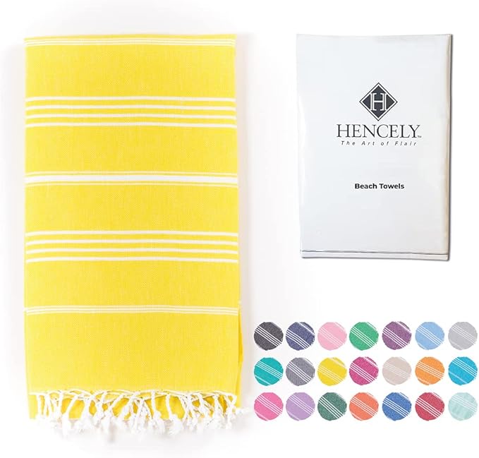 Hencely Turkish Beach Towel 37x68 Oversized, Sand-Free, Quick-Dry, Lightweight - Travel Essential for Pool & Bath - Striped 100% Cotton Bathroom Towels Accessories Gift (Blonde)