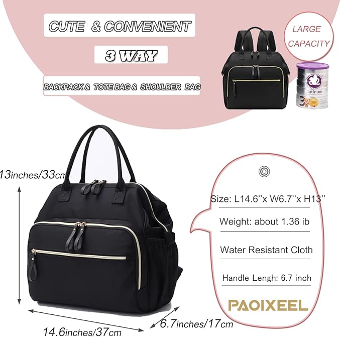 Large Diaper Bag Tote, 14 Pockets Stylish Baby Bag with Stroller Clips and 3 Insulated Pockets, Baby Shower Essentials