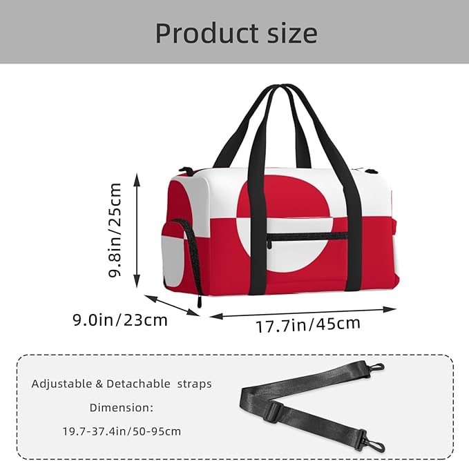 Greenland flag Print Gym Bag with Shoe Compartment for Women Men, 17.7in Sports Duffle Weekender Tote, Overnight Travel Duffel Bag Carry On