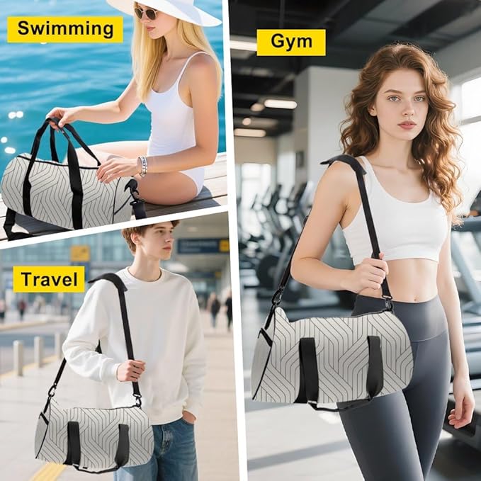 Minimalist Geometric Design Foldable Gym Bags For Women Oxford Tote Bags Adjustable Shoulder Strap, Convertible Carry Backpack Gym Bag Cute For Sport Overnight Backpack Men