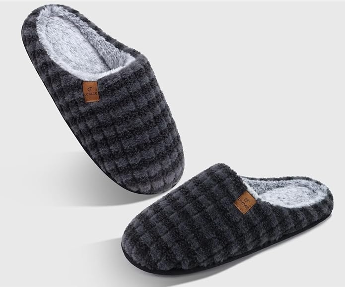 COFACE Mens Cozy Memory Foam Scuff Slippers Casual Slip On Warm House Shoes Indoor/Outdoor Sandal Slippers With Arch Support Rubber Sole Size 7-15