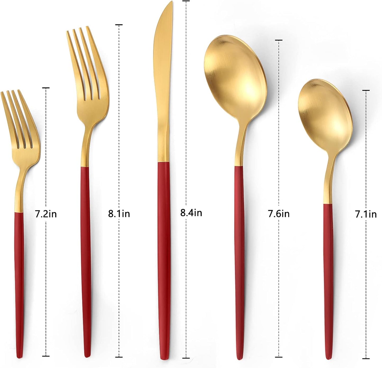 Matte Red Gold Silverware Set, 20-Piece Stainless Steel Flatware Set, Satin Finish tableware Cutlery Set, Service for 4, Home and Restaurant, Dishwasher Safe